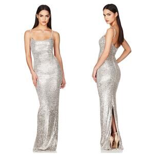 Nookie Lovers Nothing Gown - Silver Sequin Size Small Wedding Formal Cocktail